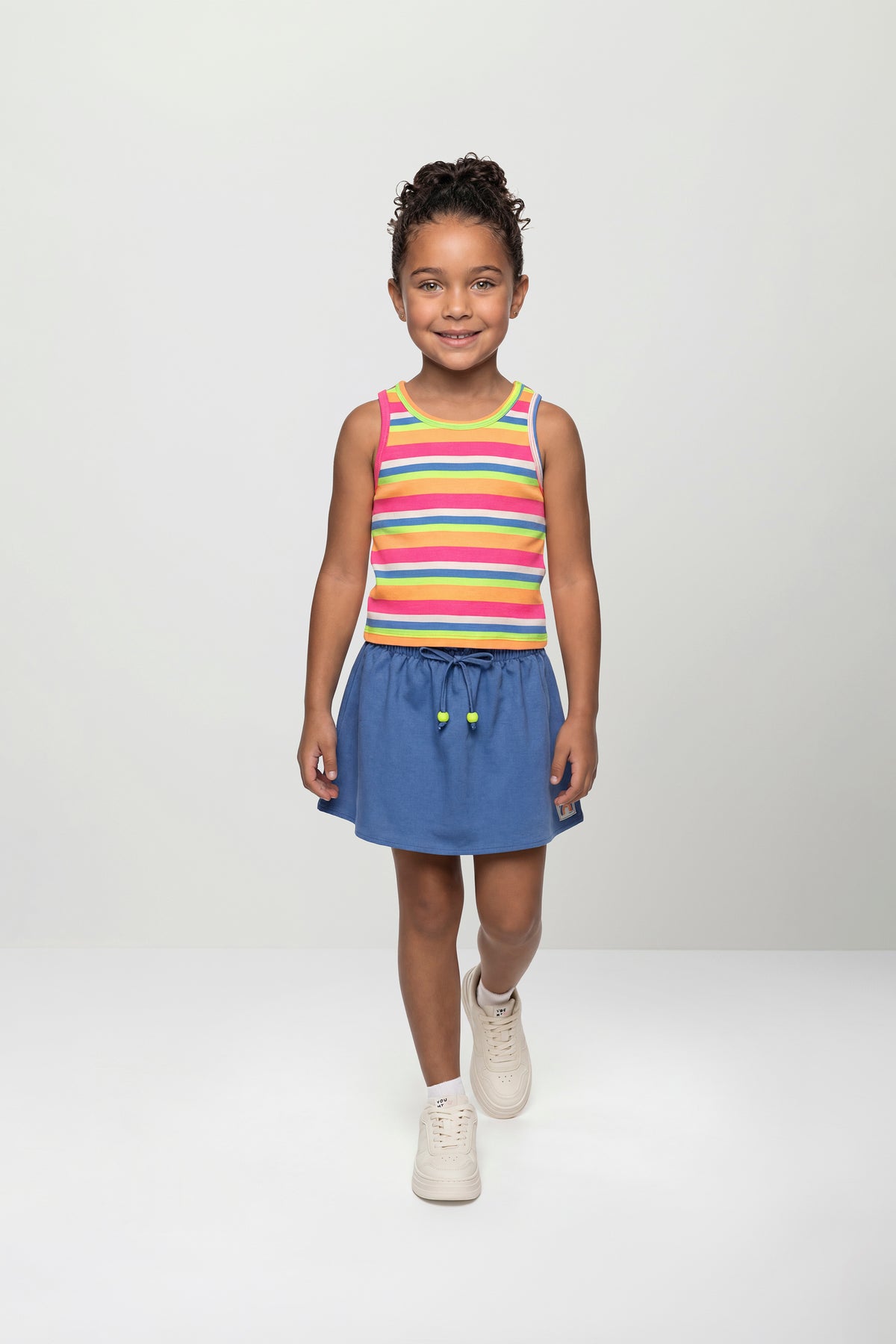 Conjunto Infantil Ribana Listrado com Saia e Short | Lili Picolé