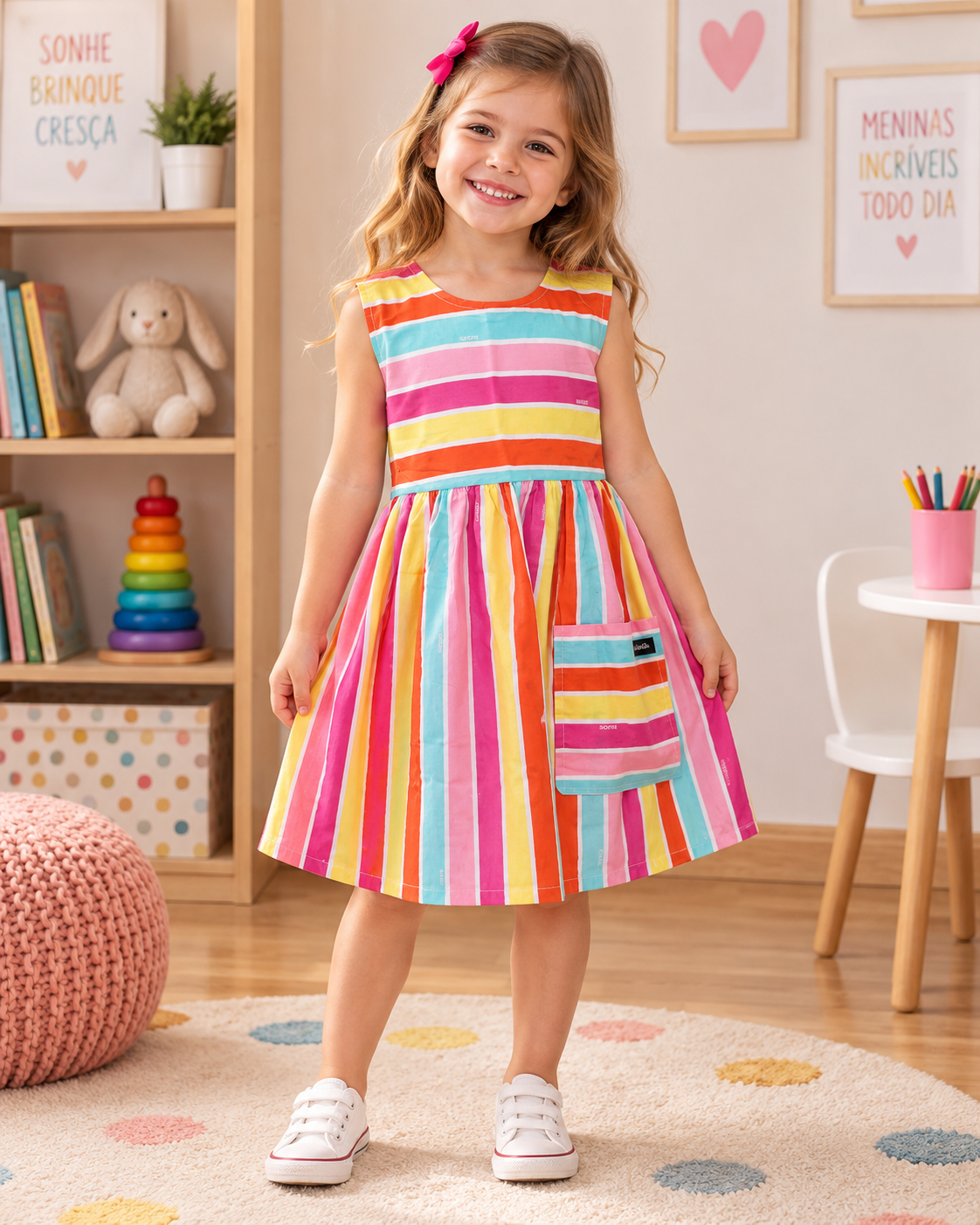 Vestido Infantil Listrado Laçarote | Lili Picolé