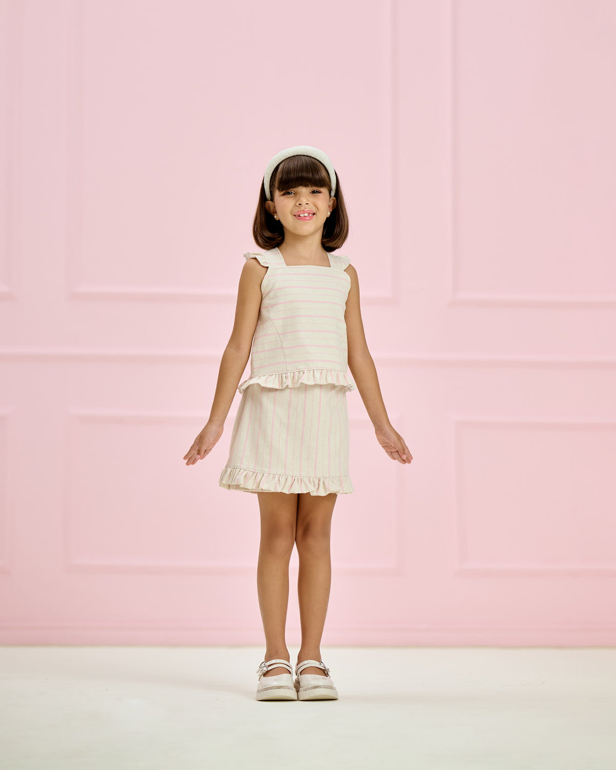 Conjunto Infantil Listrado Rosa Shorts-Saia | Lili Picolé