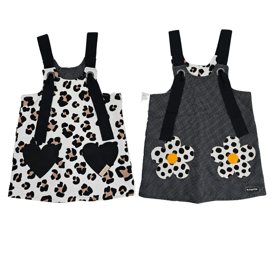 Vestido Jardineira Dupla Face Moletom Onça e Poá | Lili Picolé