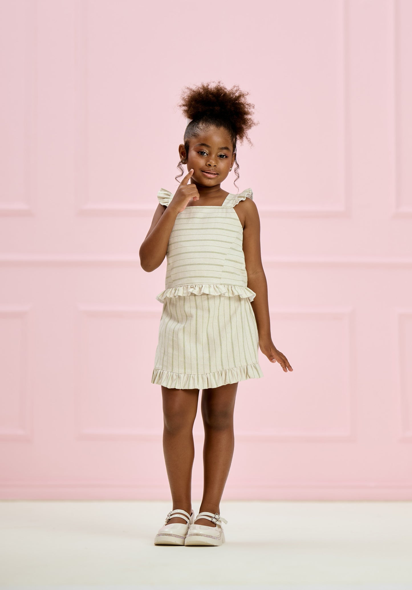 Conjunto Infantil Listrado Verde Shorts-Saia | Lili Picolé
