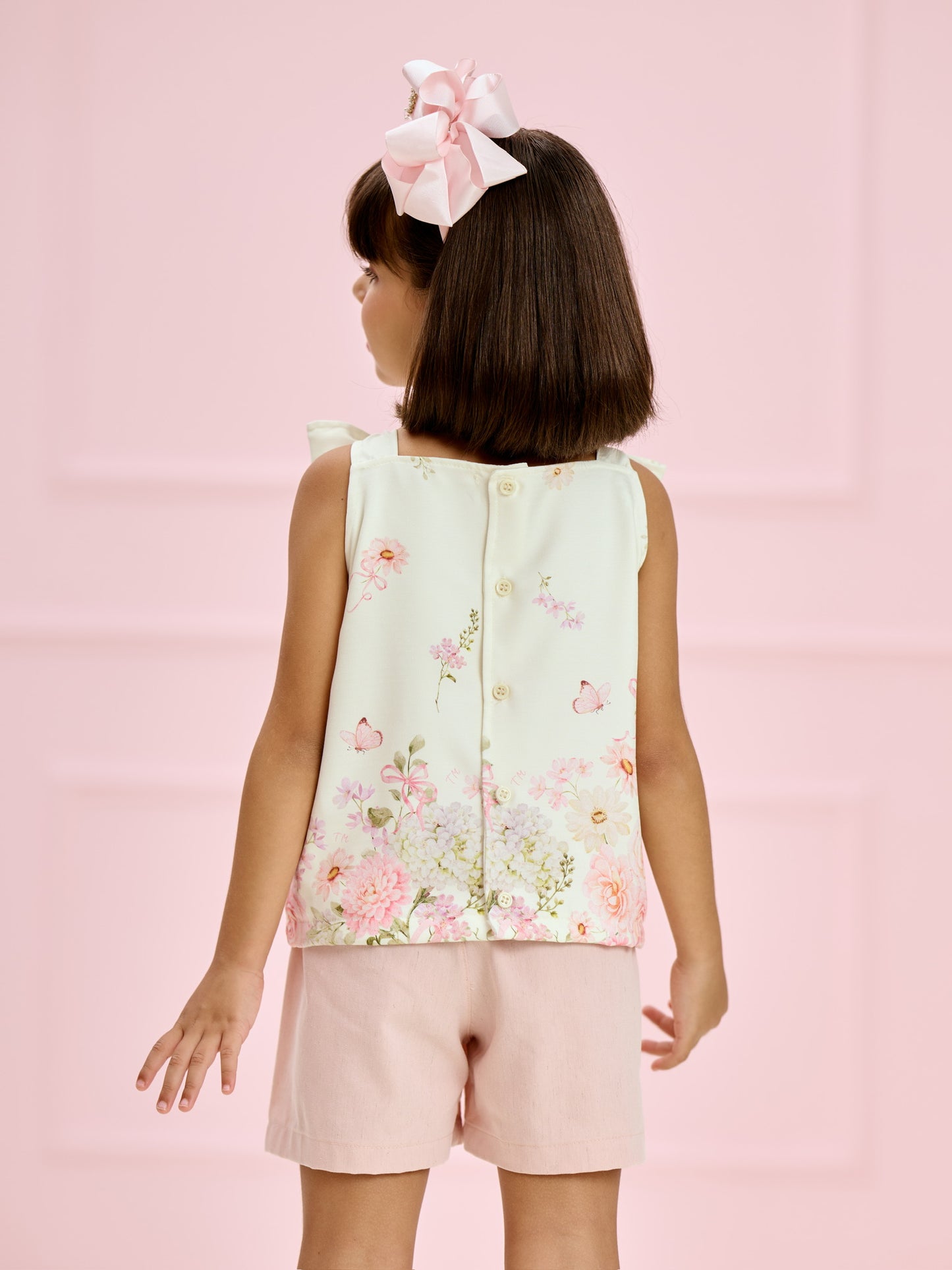 Conjunto Infantil Floral Shorts Rosa | Lili Picolé
