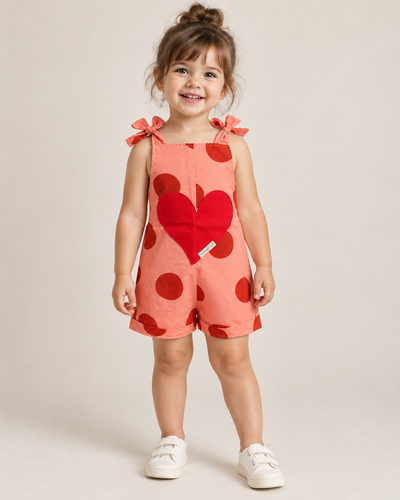 Macacão Infantil Bolotas Coração Vermelho | Lili Picolé