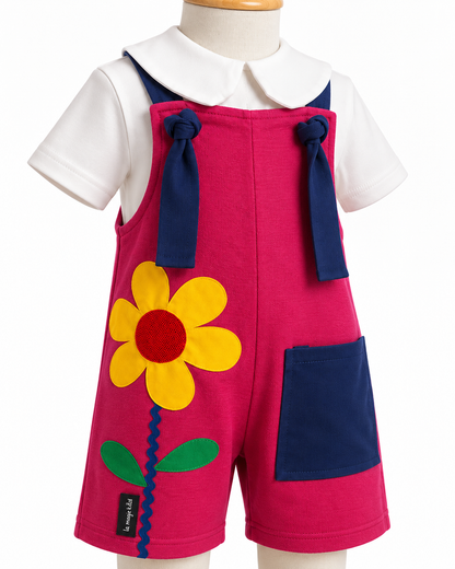 Jardineira Infantil Moletinho Flor Pink