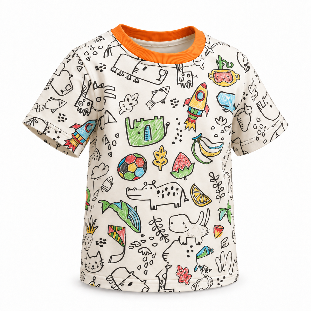 Camiseta Infantil Unissex Pinta & Lava para Colorir | Lili Picolé