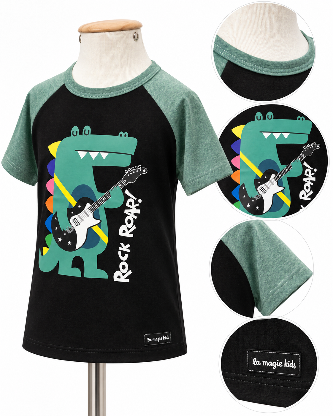Camiseta Infantil Rock Dino Preta