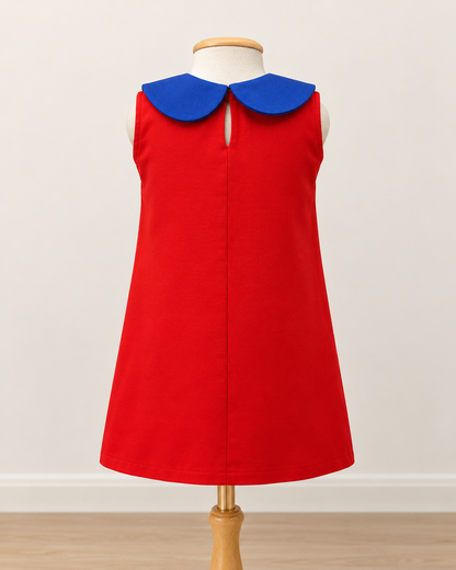 Vestido Infantil Vermelho Flores Azuis | Lili Picolé