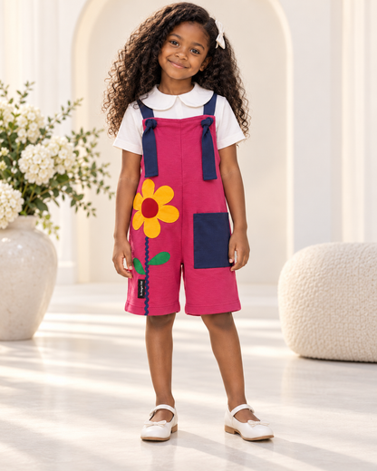 Jardineira Infantil Moletinho Flor Pink