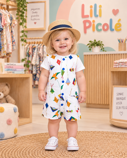 Macacão Infantil Pipa Branco | Lili Picolé