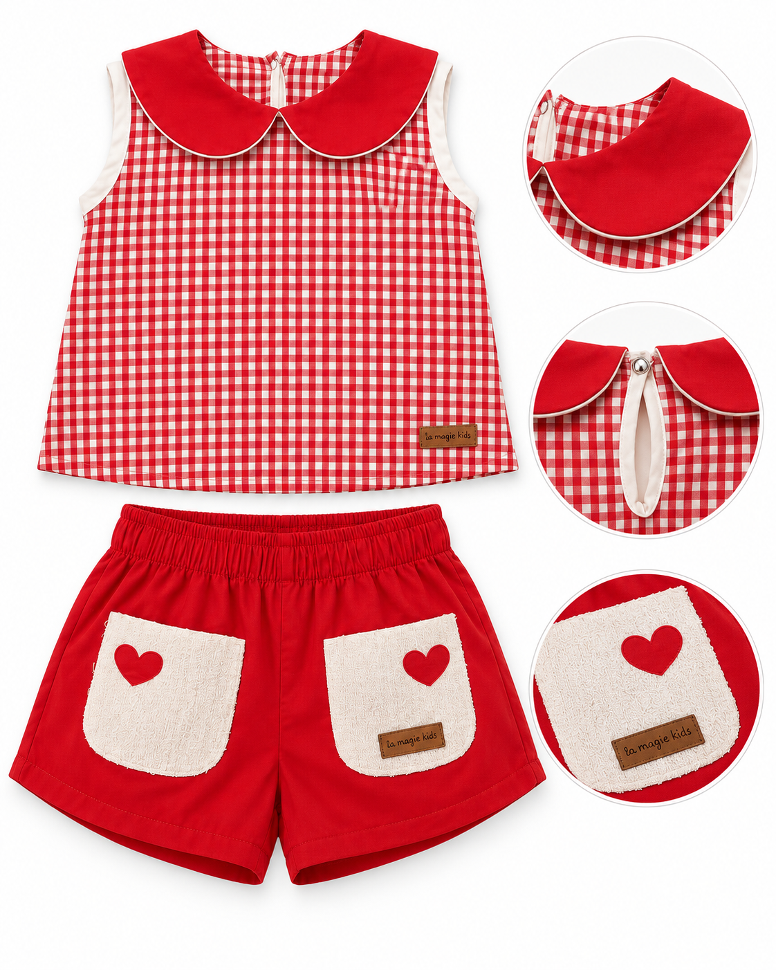 Conjunto Infantil Xadrez Vicky Shorts Vermelho
