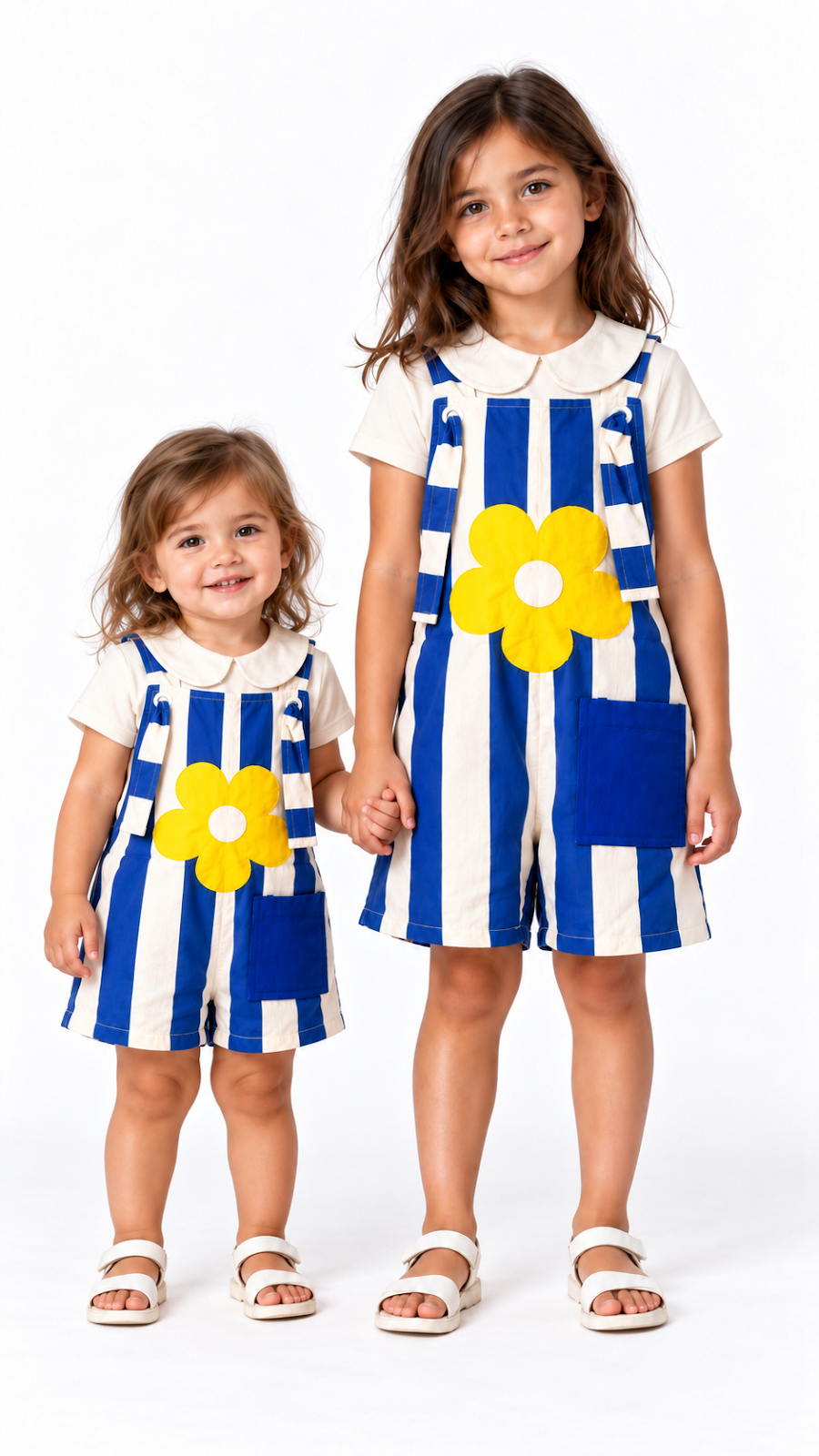 Jardineira Infantil Listras Azul e Flor Amarela