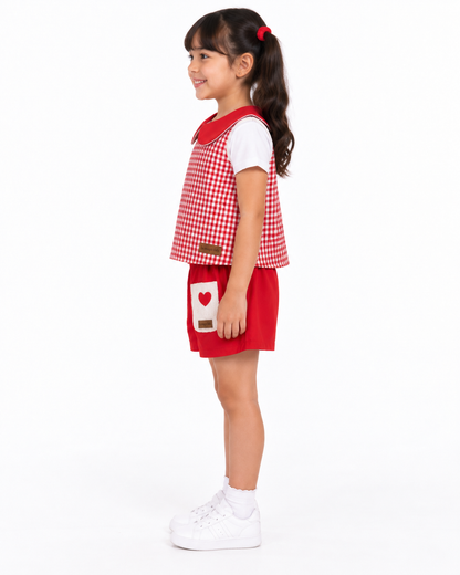 Conjunto Infantil Xadrez Vicky Shorts Vermelho