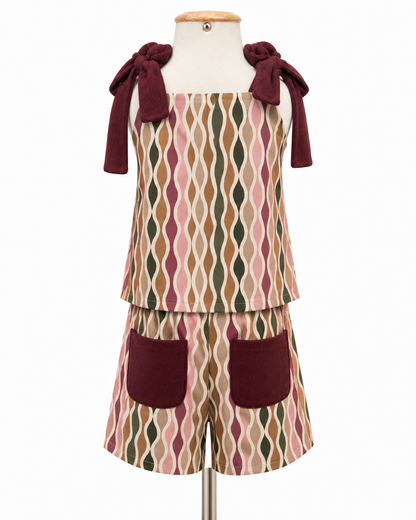 Conjunto Infantil Estampado Detalhes Bordô