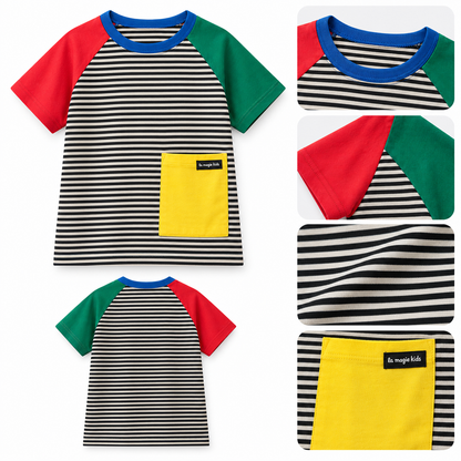 Camiseta Infantil Listrada Manga Colorida