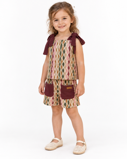 Conjunto Infantil Estampado Detalhes Bordô