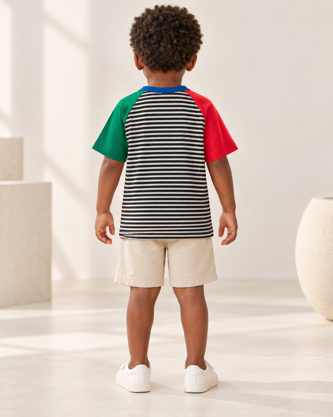 Camiseta Infantil Listrada Manga Colorida