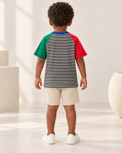 Camiseta Infantil Listrada Manga Colorida