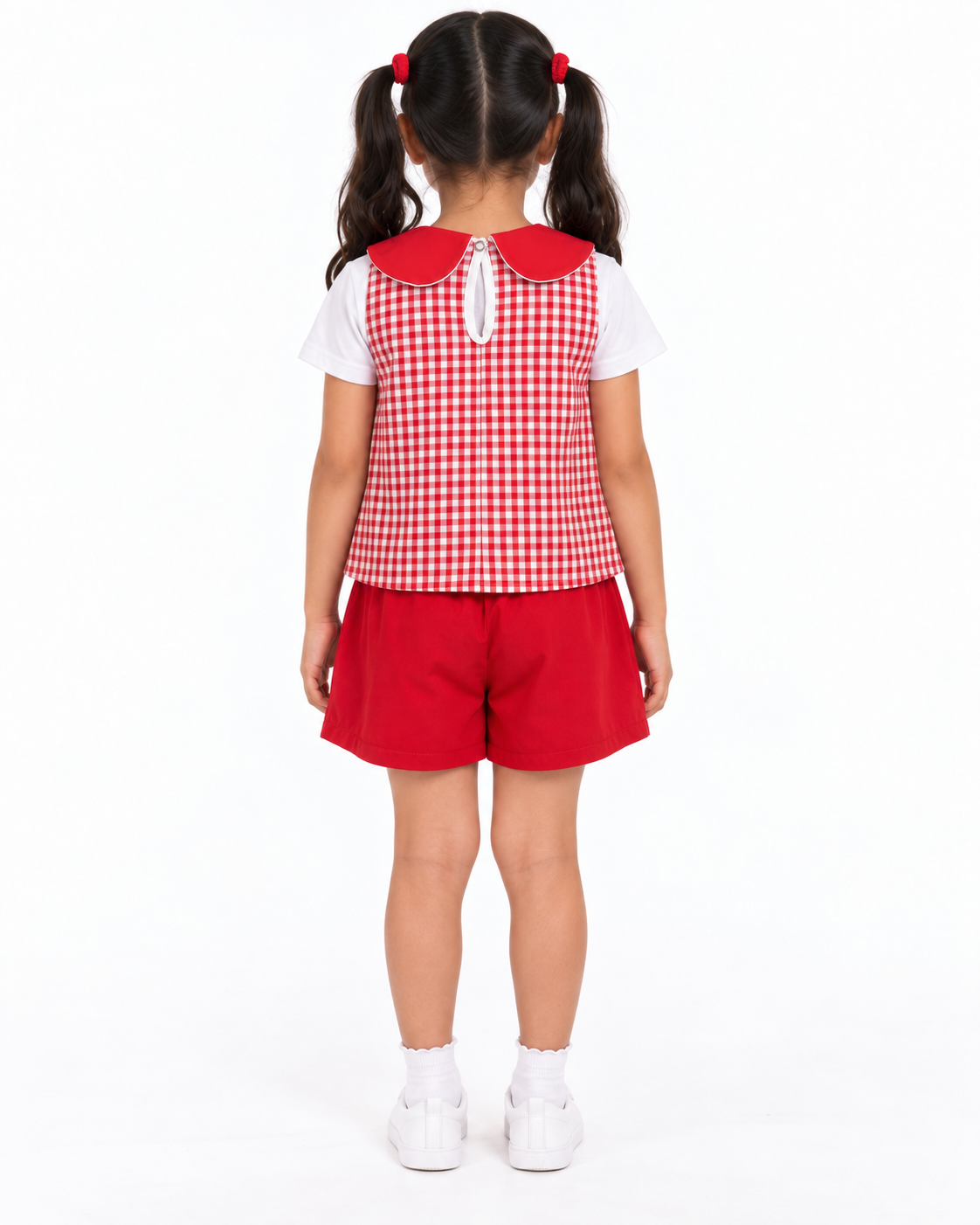 Conjunto Infantil Xadrez Vicky Shorts Vermelho