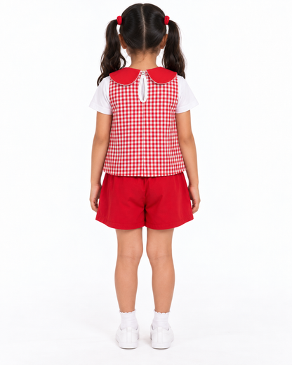 Conjunto Infantil Xadrez Vicky Shorts Vermelho