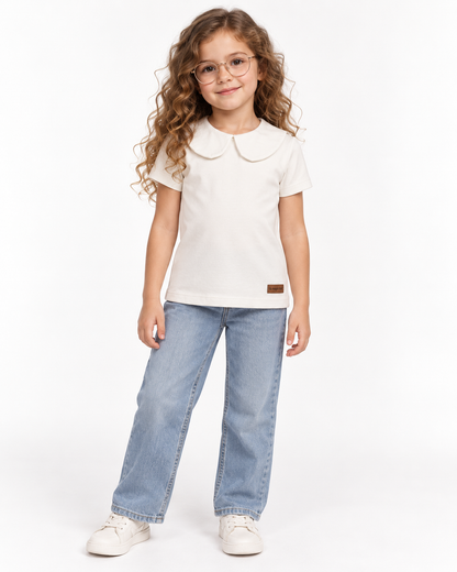 Camiseta Infantil Pima Gola de Tecido Branca
