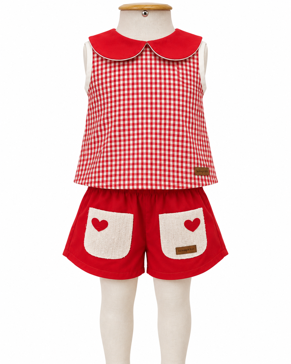 Conjunto Infantil Xadrez Vicky Shorts Vermelho