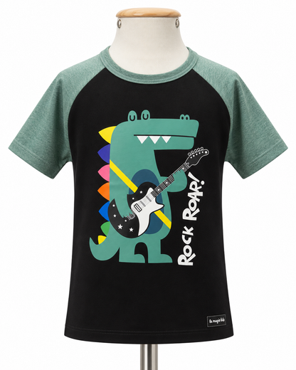 Camiseta Infantil Rock Dino Preta