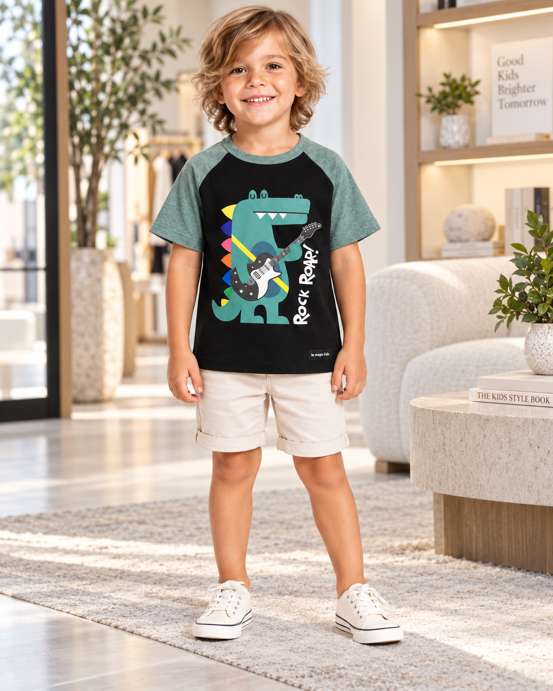 Camiseta Infantil Rock Dino Preta