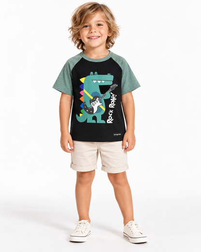 Camiseta Infantil Rock Dino Preta