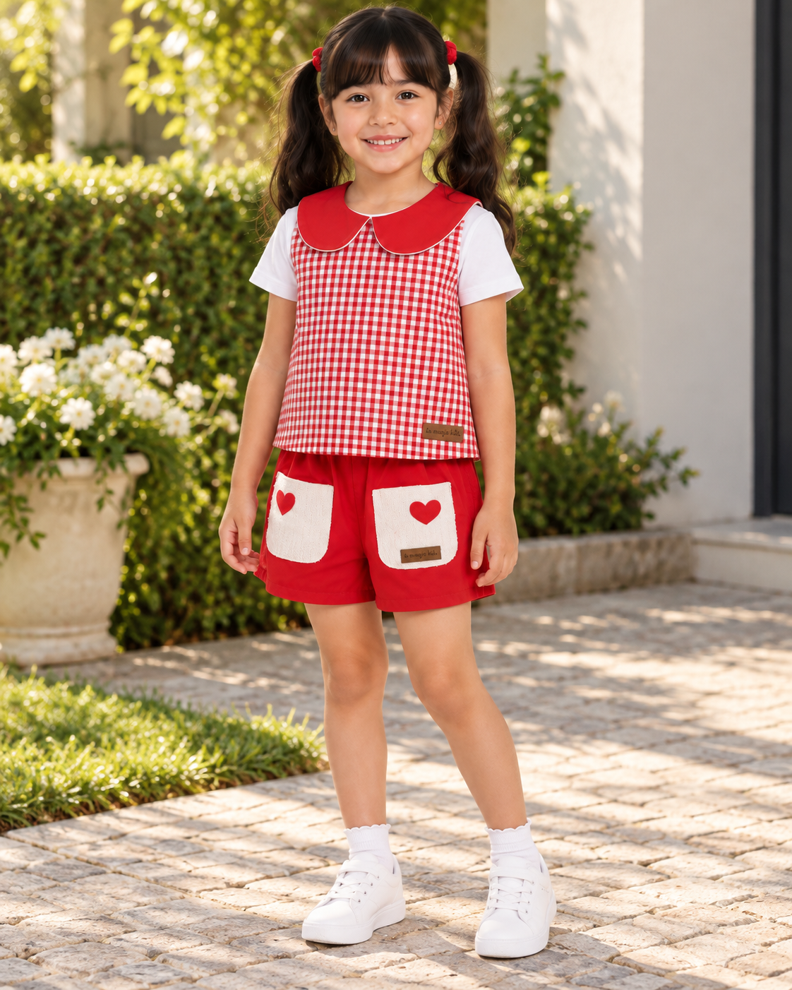 Conjunto Infantil Xadrez Vicky Shorts Vermelho