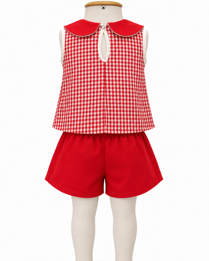 Conjunto Infantil Xadrez Vicky Shorts Vermelho