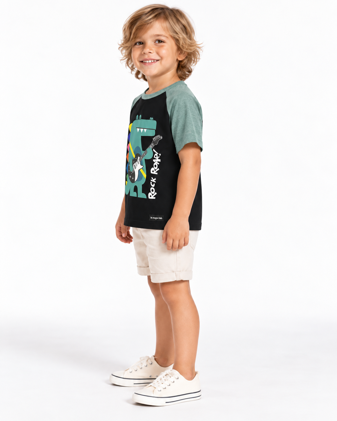 Camiseta Infantil Rock Dino Preta