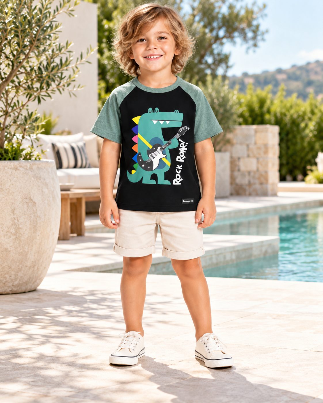 Camiseta Infantil Rock Dino Preta