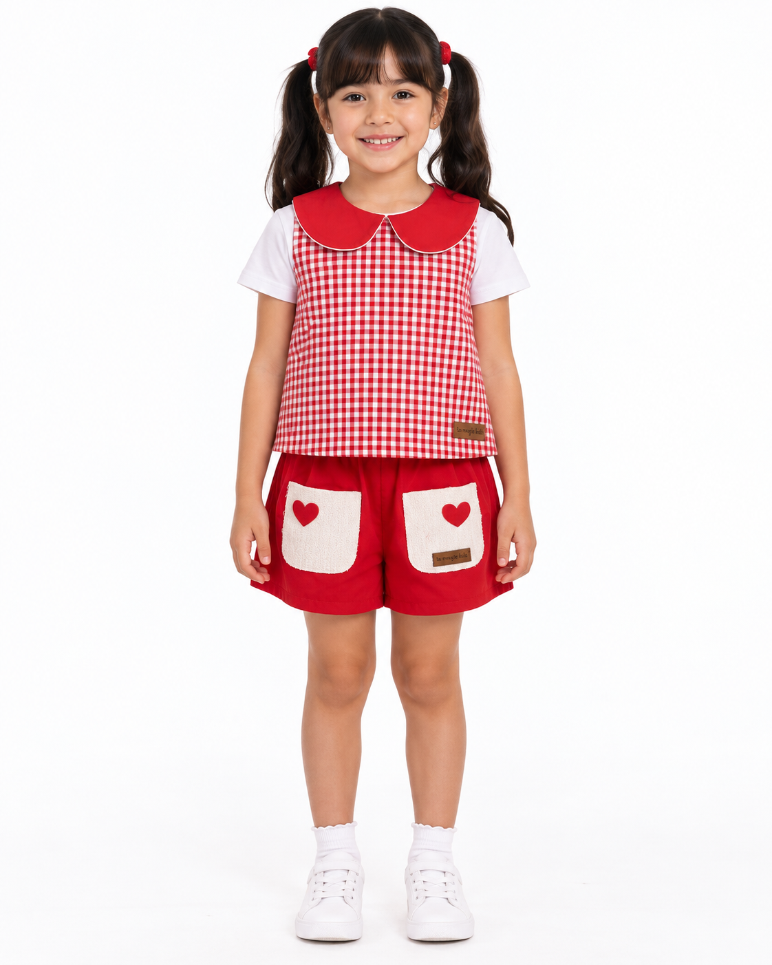 Conjunto Infantil Xadrez Vicky Shorts Vermelho