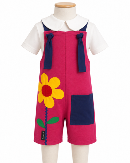 Jardineira Infantil Moletinho Flor Pink