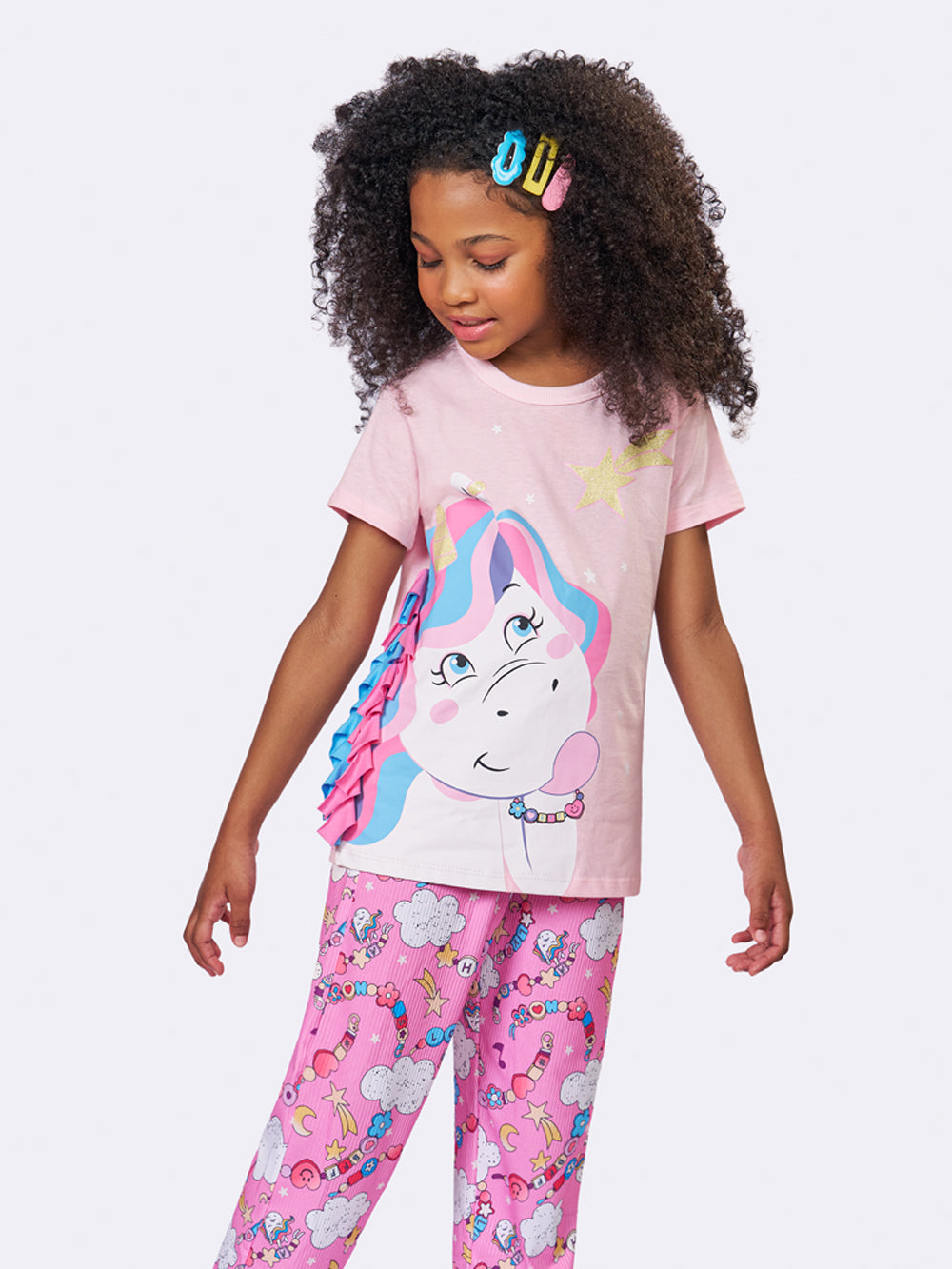 Pijama Infantil Unicórnio Rosa Manga Curta | Lili Picolé