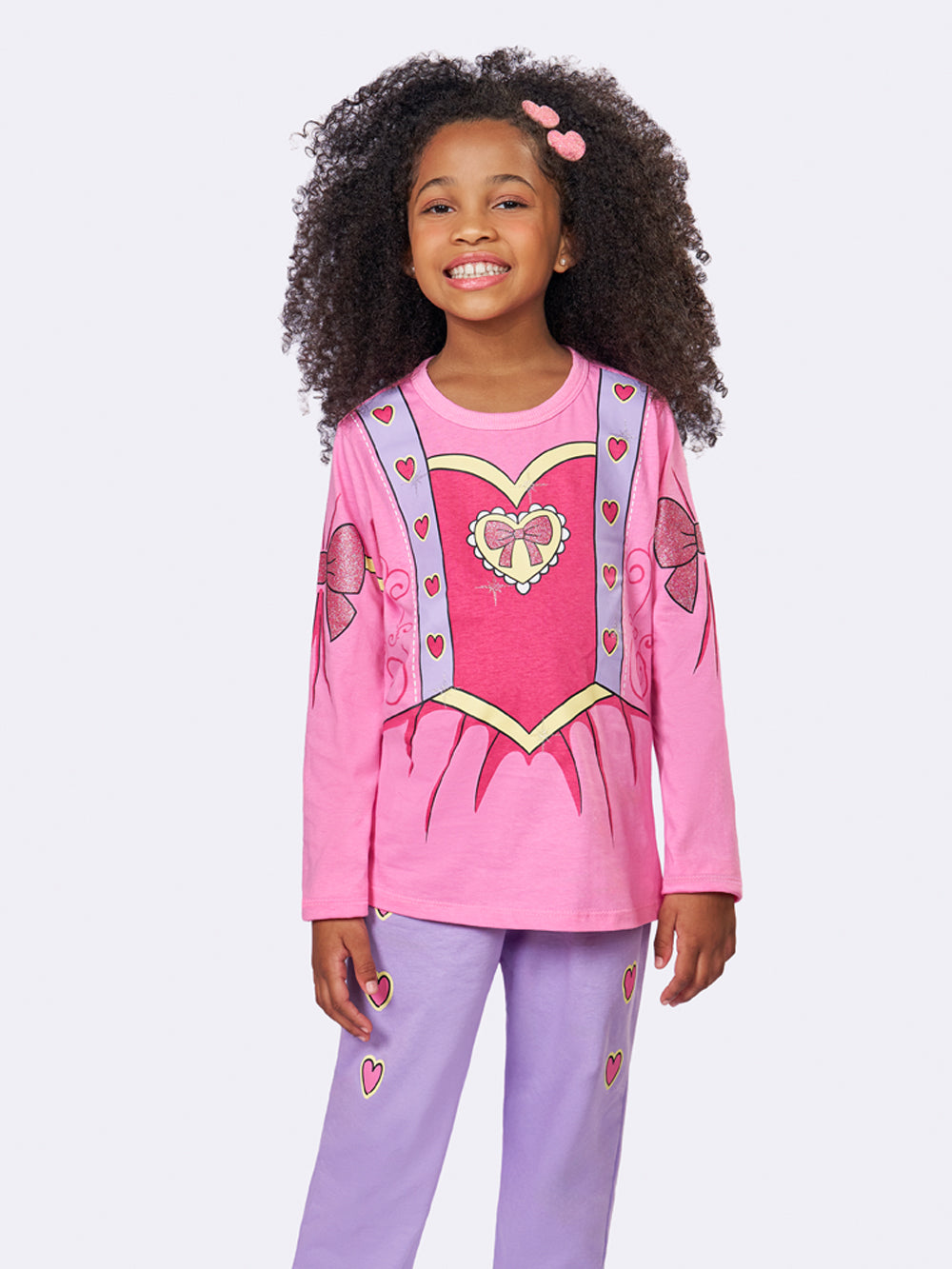 Pijama Infantil Princesa Corações Glitter | Lili Picolé