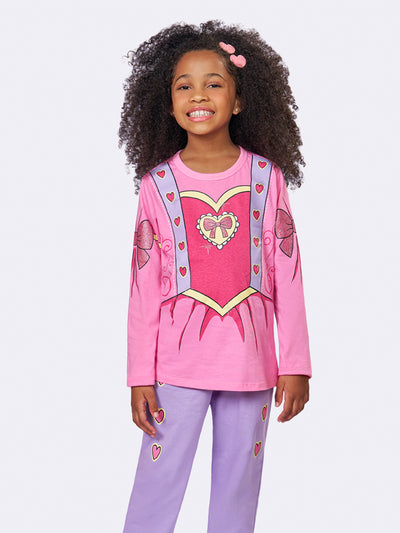 Pijama Infantil Princesa Corações Glitter | Lili Picolé