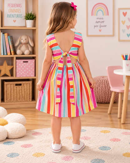 Vestido Infantil Listrado Laçarote | Lili Picolé