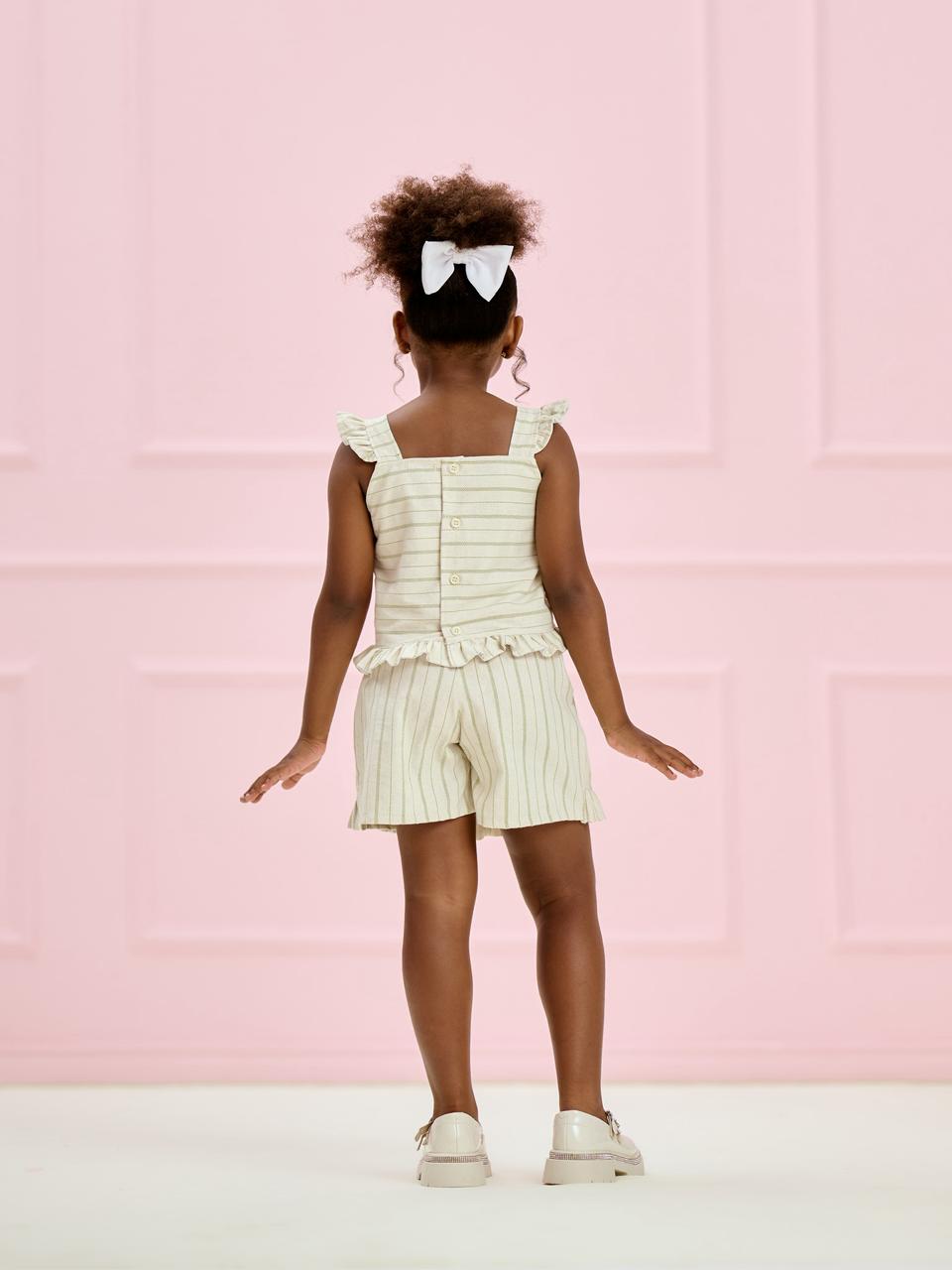 Conjunto Infantil Listrado Verde Shorts-Saia | Lili Picolé