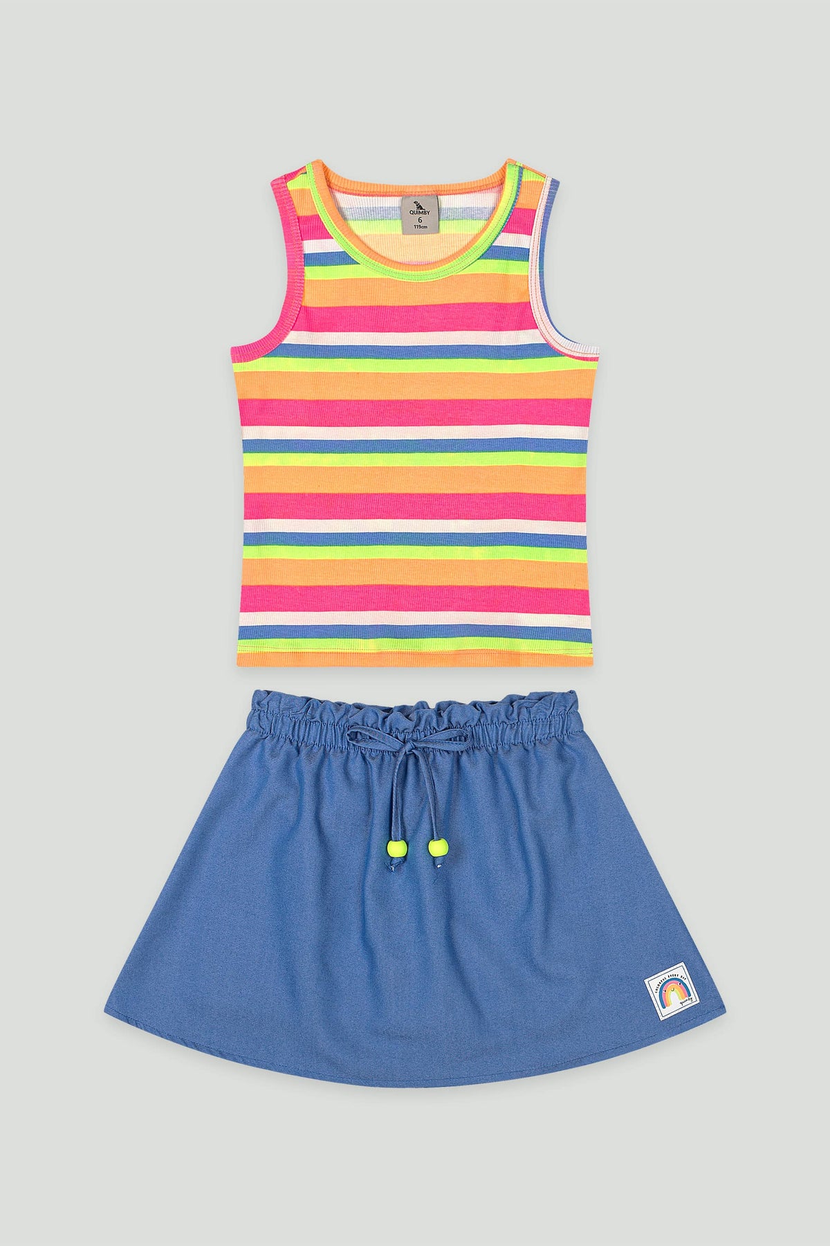 Conjunto Infantil Ribana Listrado com Saia e Short | Lili Picolé