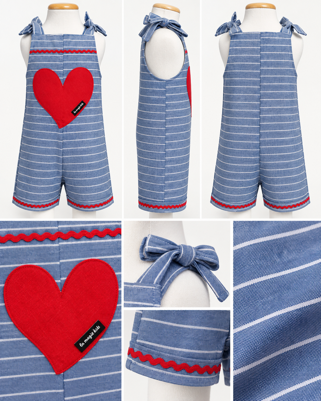 Macacão Infantil Blue Jeans Coração Vermelho | Lili Picolé