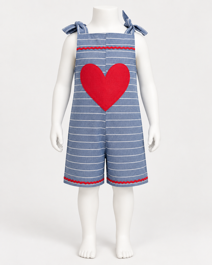 Macacão Infantil Blue Jeans Coração Vermelho | Lili Picolé