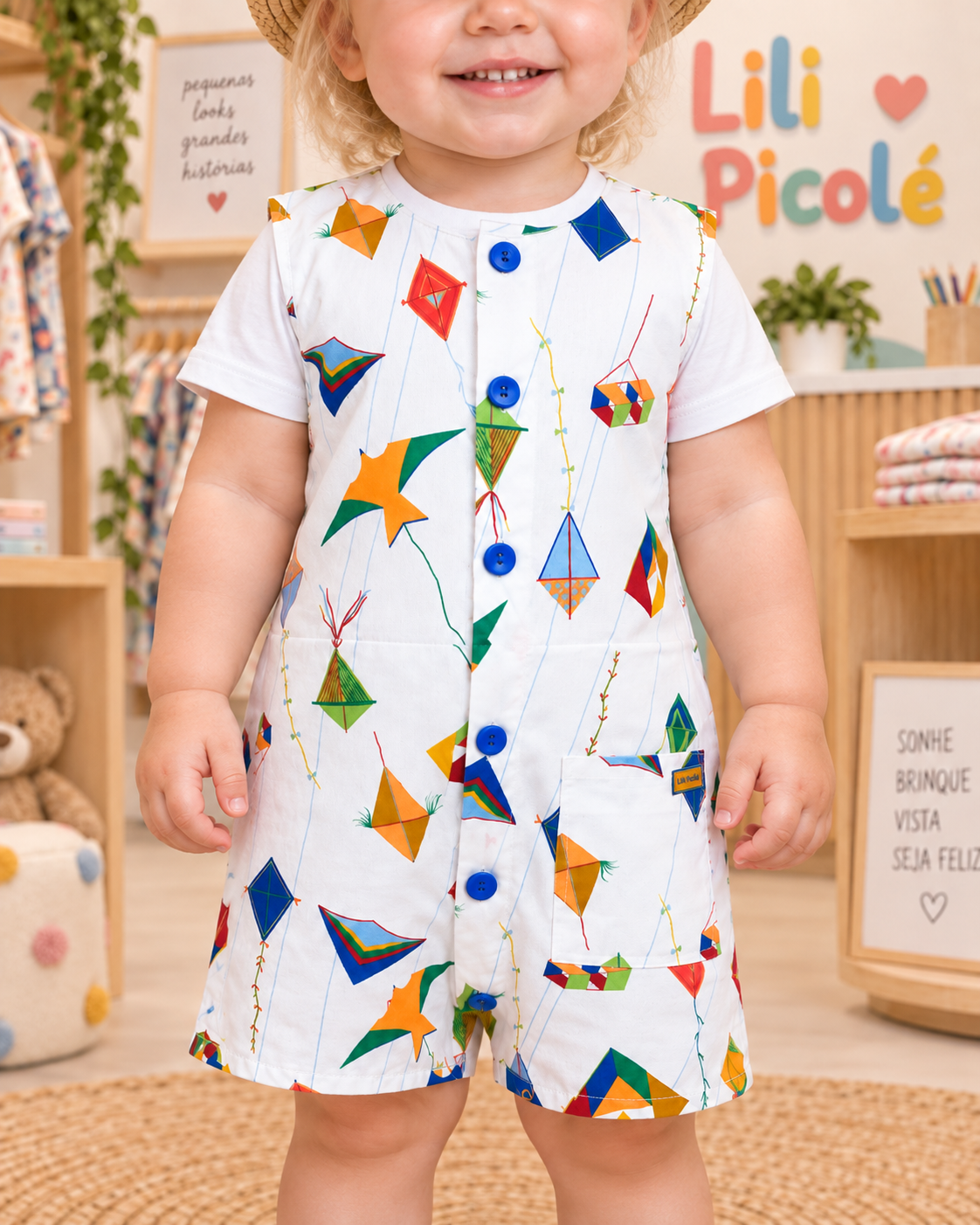 Macacão Infantil Pipa Branco | Lili Picolé