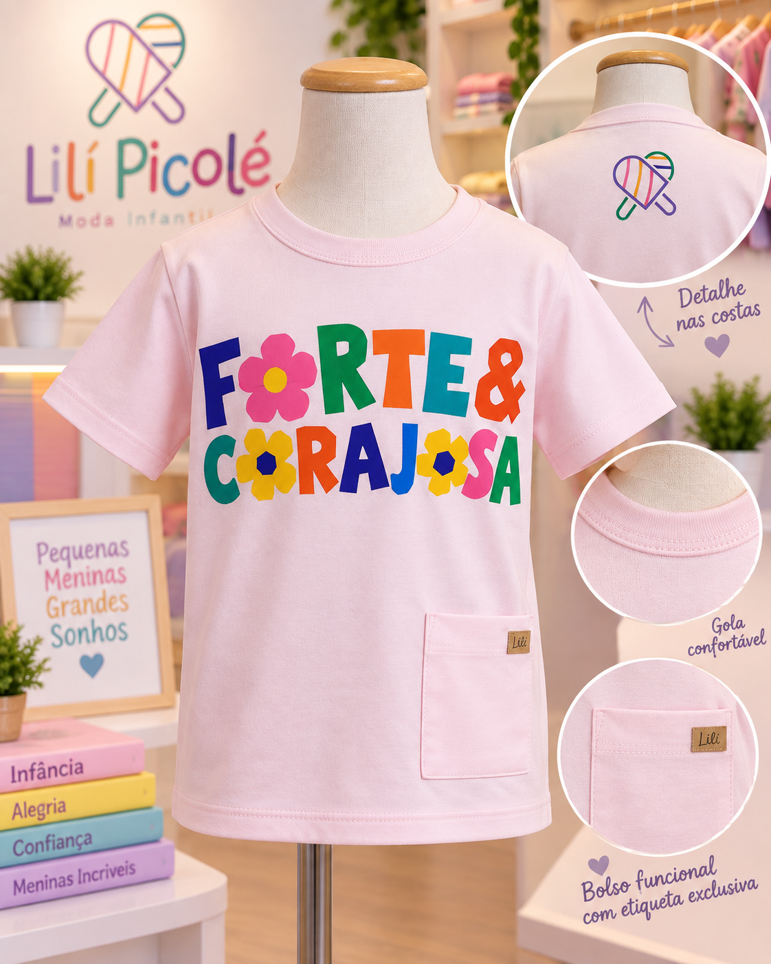 Camiseta Infantil Rosa | Lili Picolé