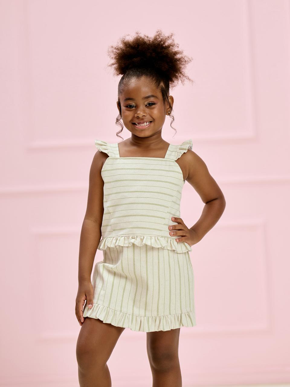 Conjunto Infantil Listrado Verde Shorts-Saia | Lili Picolé