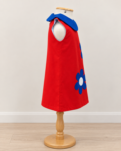 Vestido Infantil Vermelho Flores Azuis | Lili Picolé