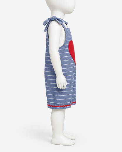 Macacão Infantil Blue Jeans Coração Vermelho | Lili Picolé