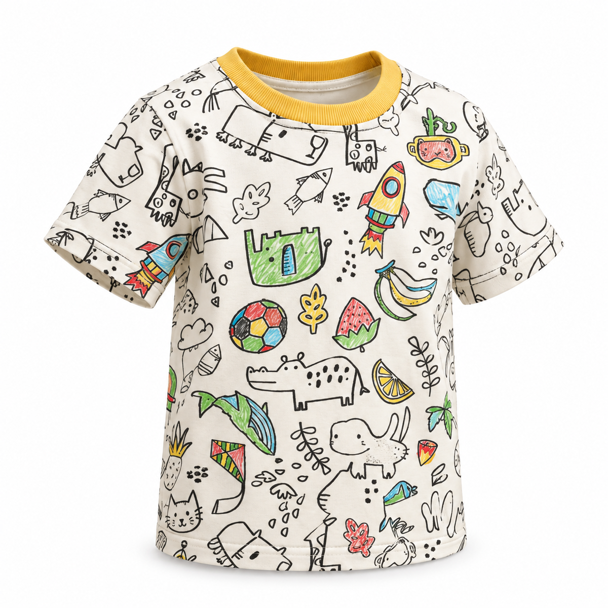 Camiseta Infantil Unissex Pinta & Lava para Colorir | Lili Picolé