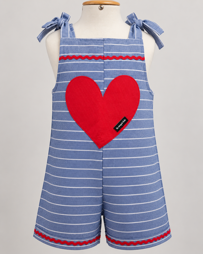 Macacão Infantil Blue Jeans Coração Vermelho | Lili Picolé