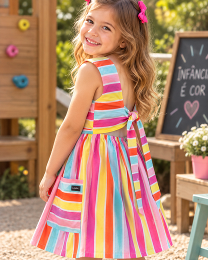 Vestido Infantil Listrado Laçarote | Lili Picolé